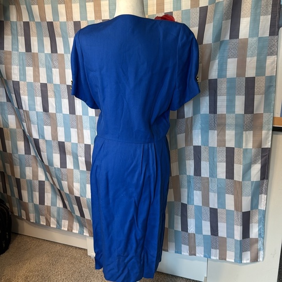 Vintage Albert Nipon Neiman Marcus executive dress Cobalt Blue Midi Butt… - Picture 4 of 9